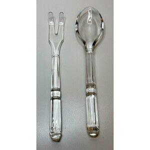 VINTAGE CLEAR GLASS SERVING SALAD FORK AND SPOON SET